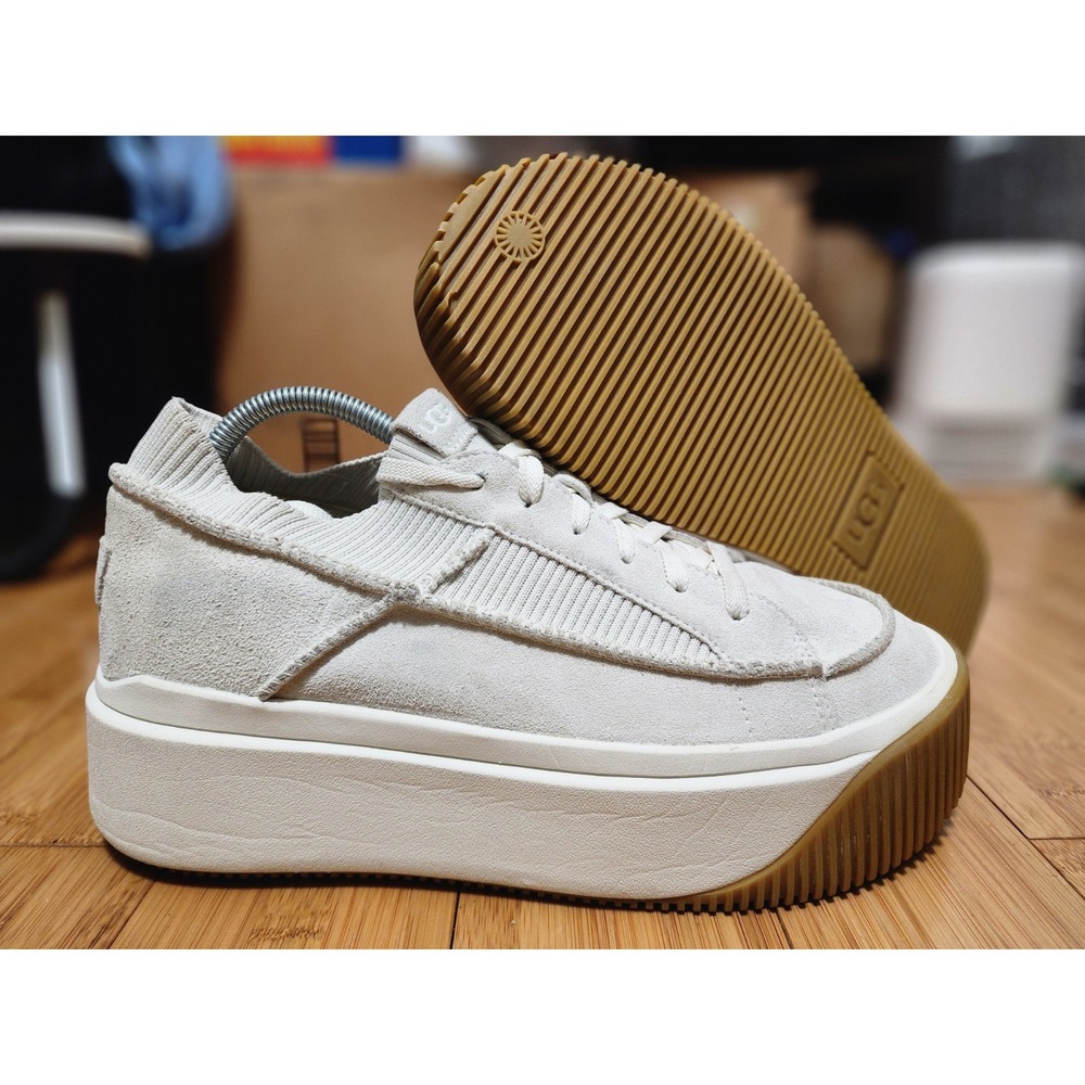 UGG Ez Duzzit Women's 11 Lace Up 2" Platform Sneakers Shoes Suede Beige 1152717